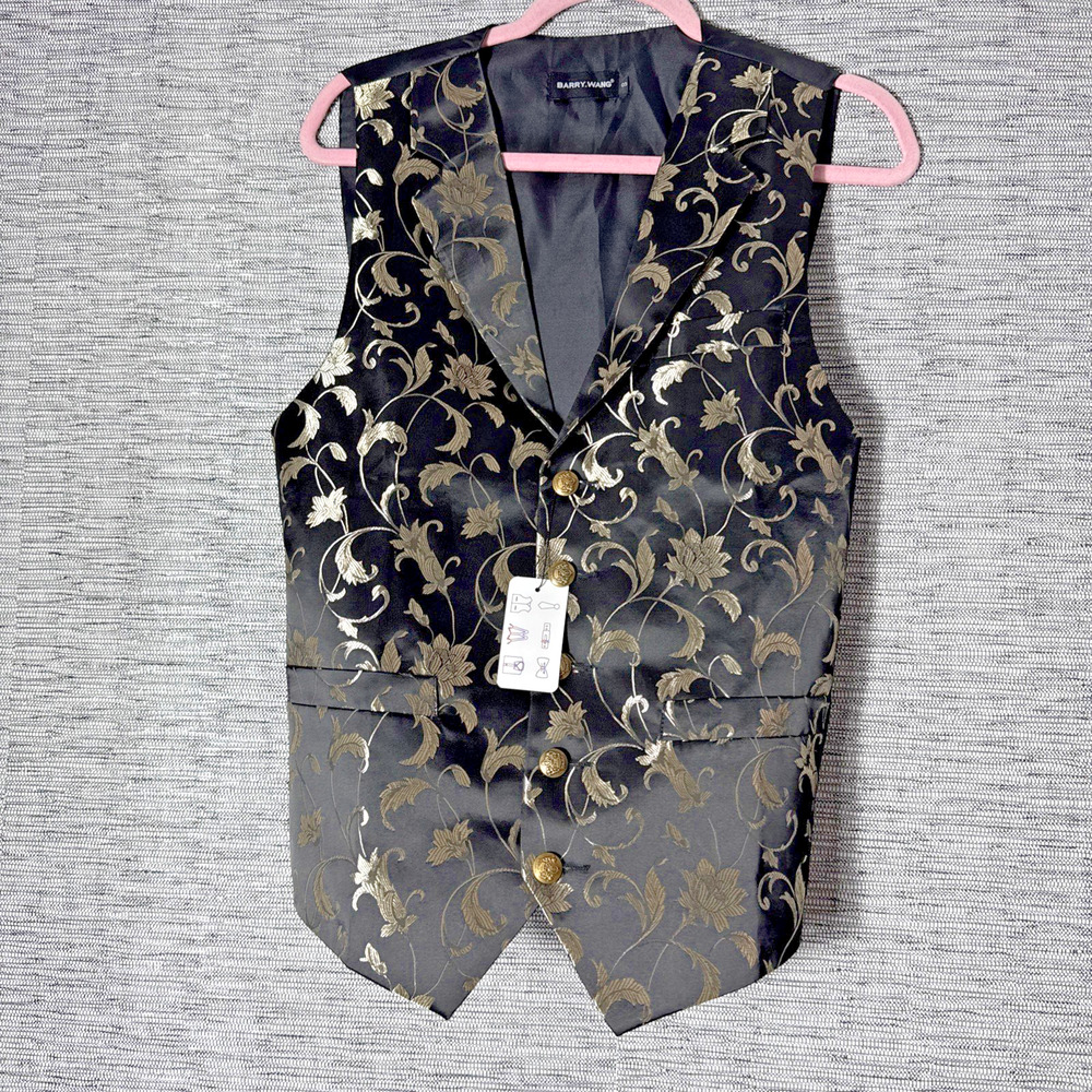 Barry Wang Jacquered Vest, Black & Gold, Small